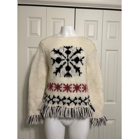 Wearing your Heart on Your Sleeve Snowflake Fringed Wool Blend Sweater - Picture 1 of 11